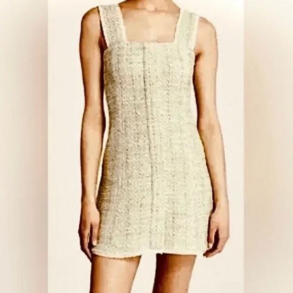 House of Harlow 1960 Sleeveless Tweed Mini Dress Cream Size L Fringe Hem Party